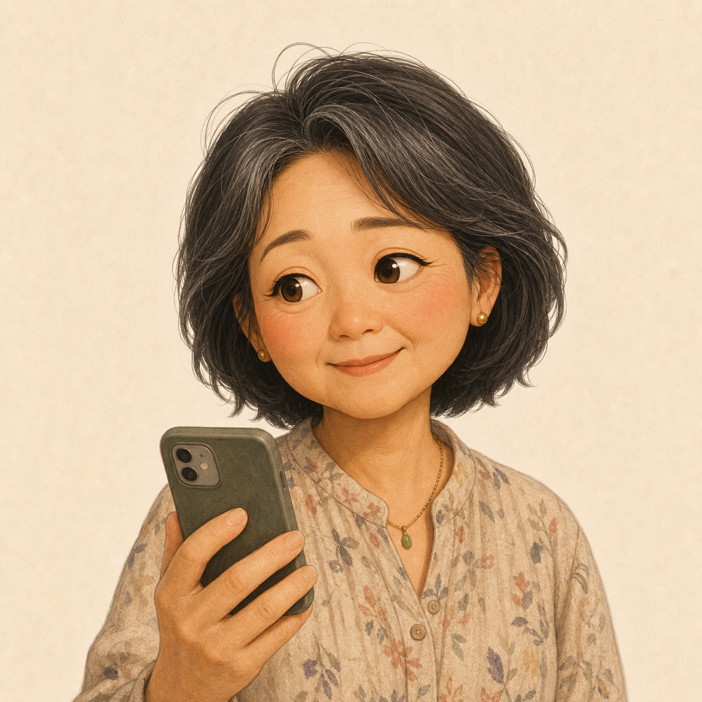 Mei-Lin holding her phone up