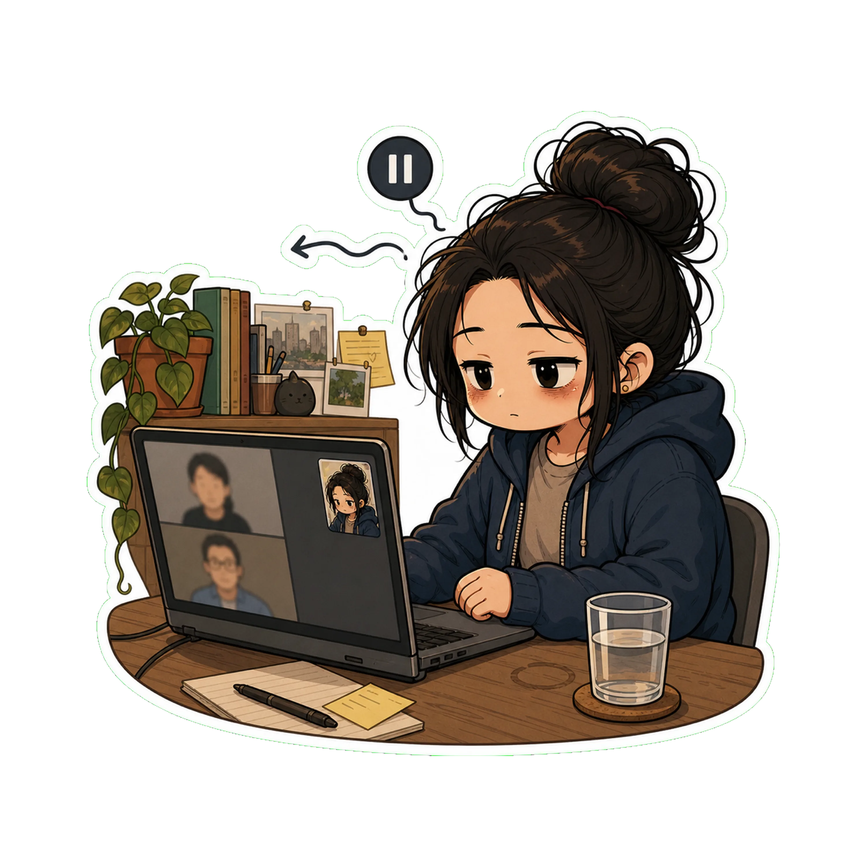 Jan at her laptop in a video meeting