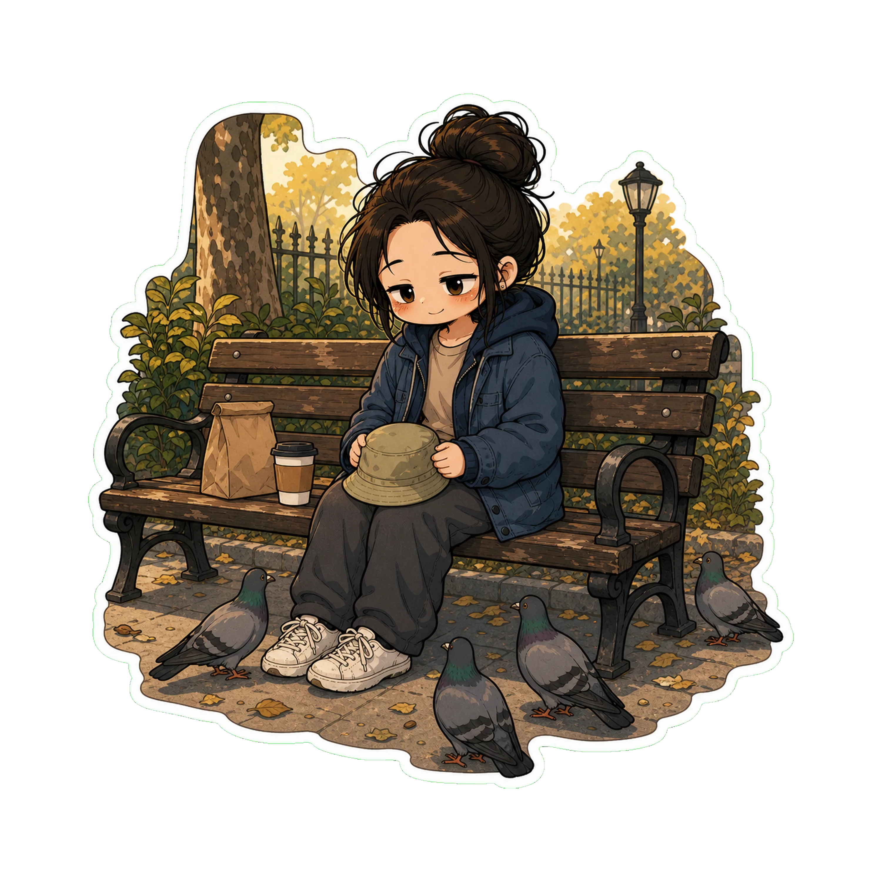 Jan on the McGolrick Park bench, the same one from Pack 04 #02