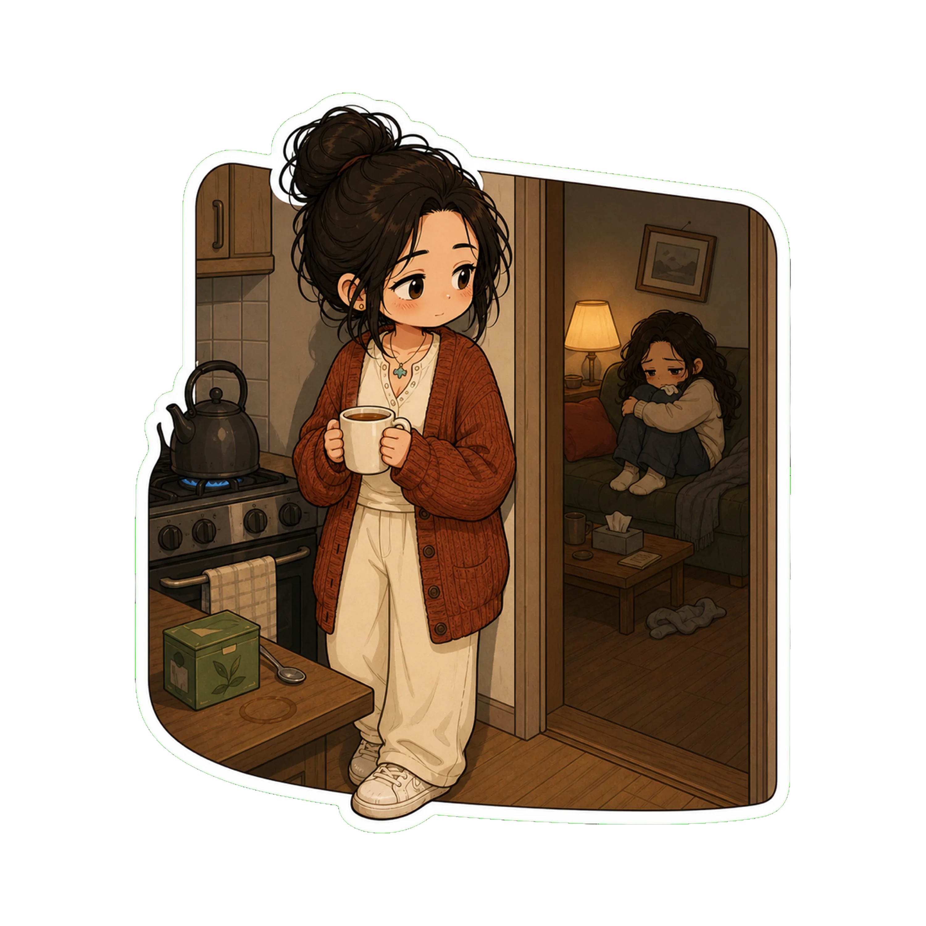 Jan in Ana's kitchen at 11:30 PM, making tea on Ana's stove