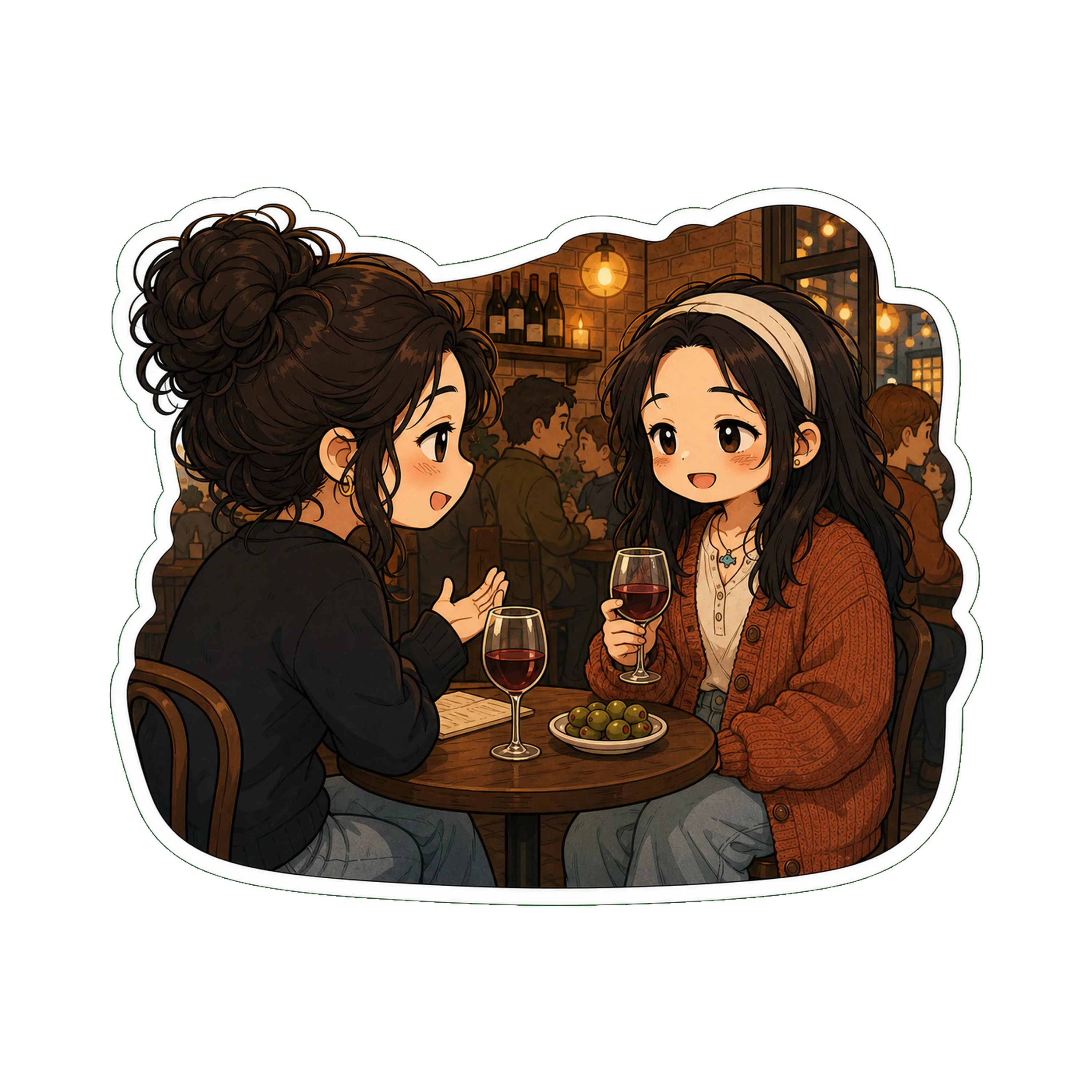 Jan at a small Brooklyn wine bar Friday evening, Ana across the table, mid-conversation