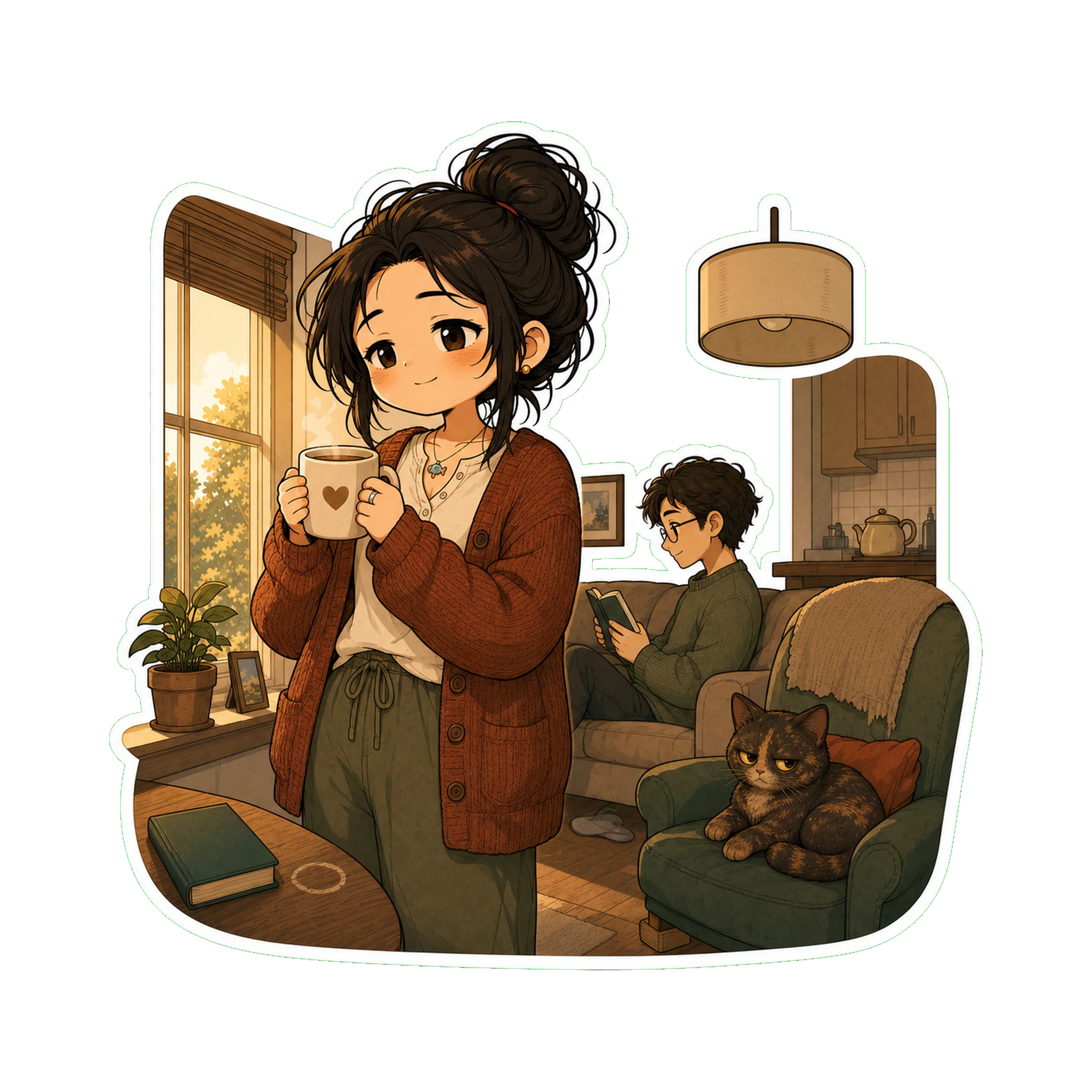Sunday afternoon,  Jan at the window holding her tea (the canonical pose)