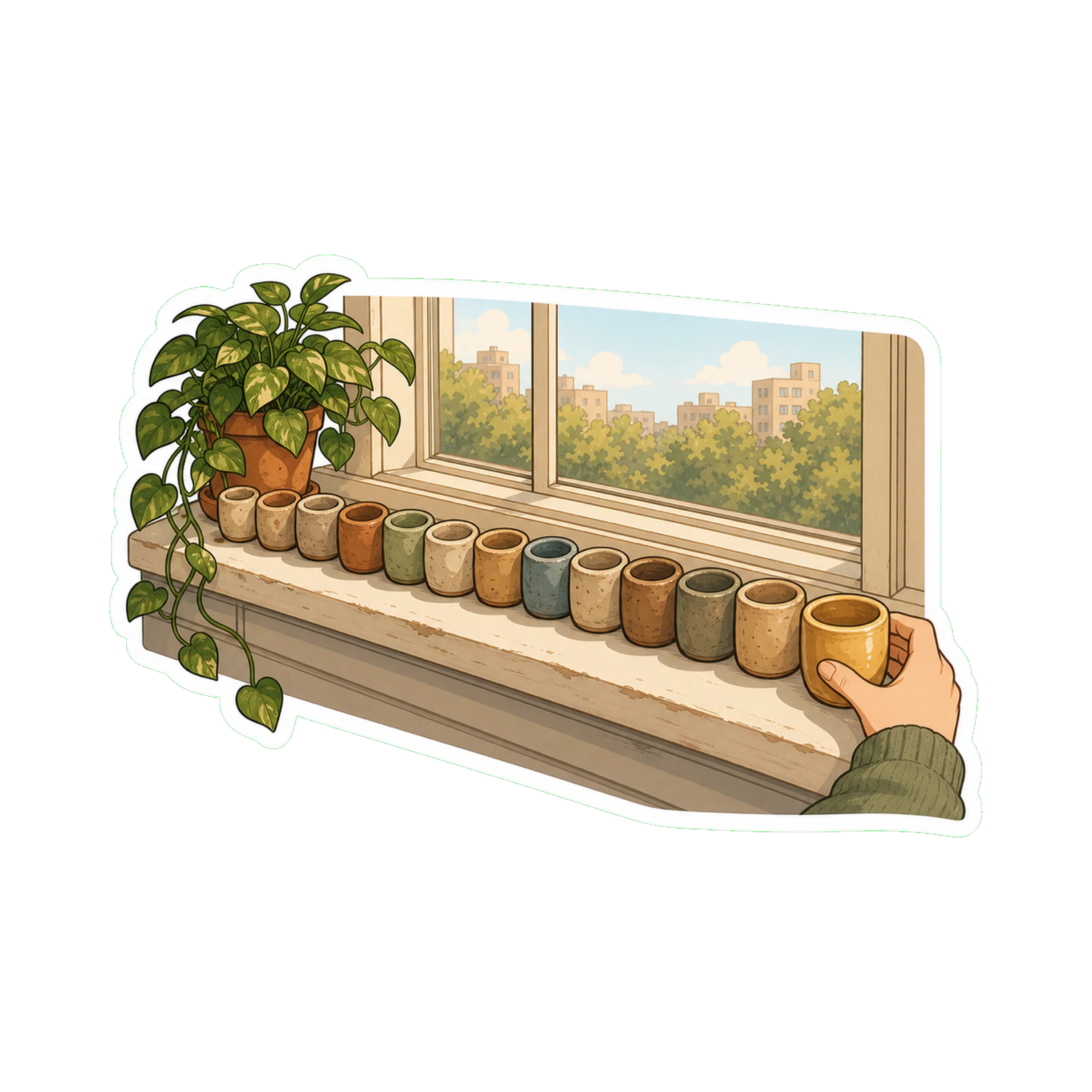 The new windowsill — south-facing, slightly larger than the old