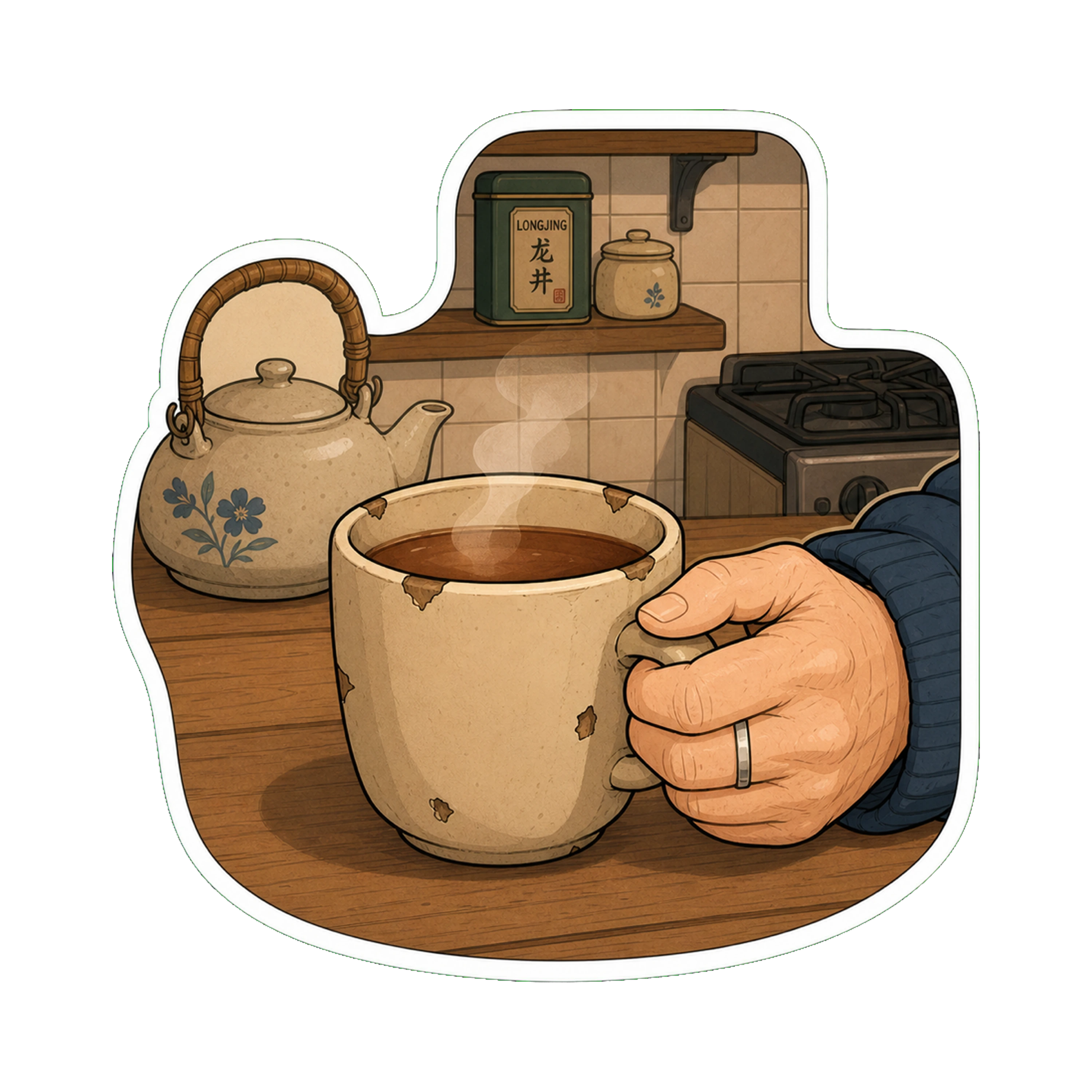 The cup is  By Pack 60, the cup has  Chip 1 arrived two weeks after Jan first kept the cup (mid-November 2027, the canonical Pack 20 chip)